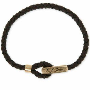 R.T. James Men's Leather Logo Bracelet Brown NWT!